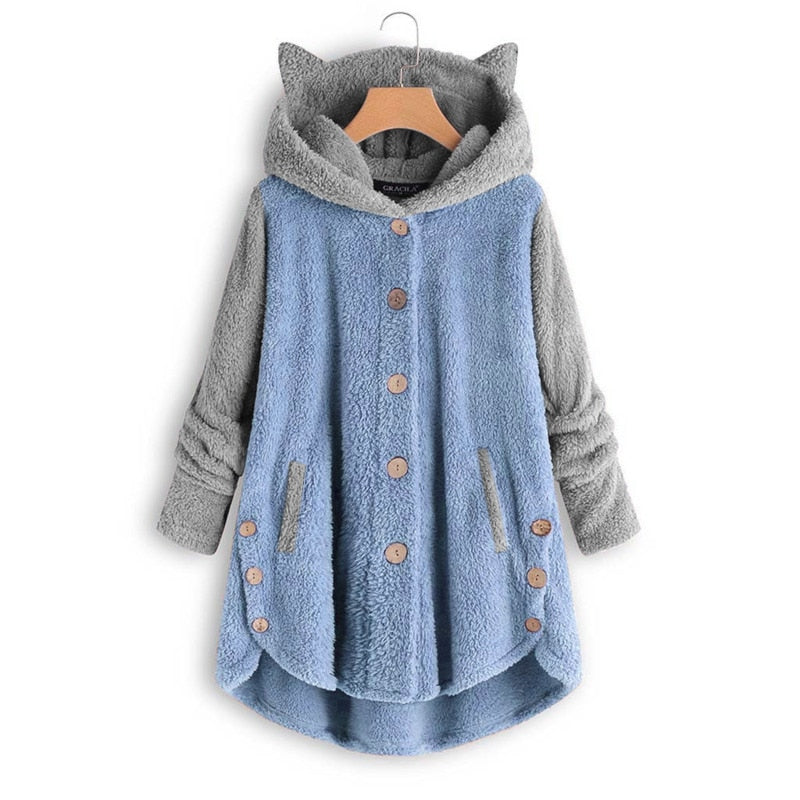 Fashion Cute Cat Women Hoodies Sweatshirts Winter Warm Hooded Tops Loose Coats