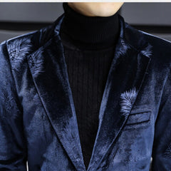 Winter Velvet Wool Blends Jacket Men Fashion Slim Long Casual Business