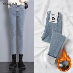 Winter Thick Velvet Women jeans High Waist Skinny Jeans Simple
