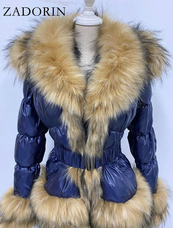 Winter Warm Detachable Down Jacket Women Furry FAUX Fur