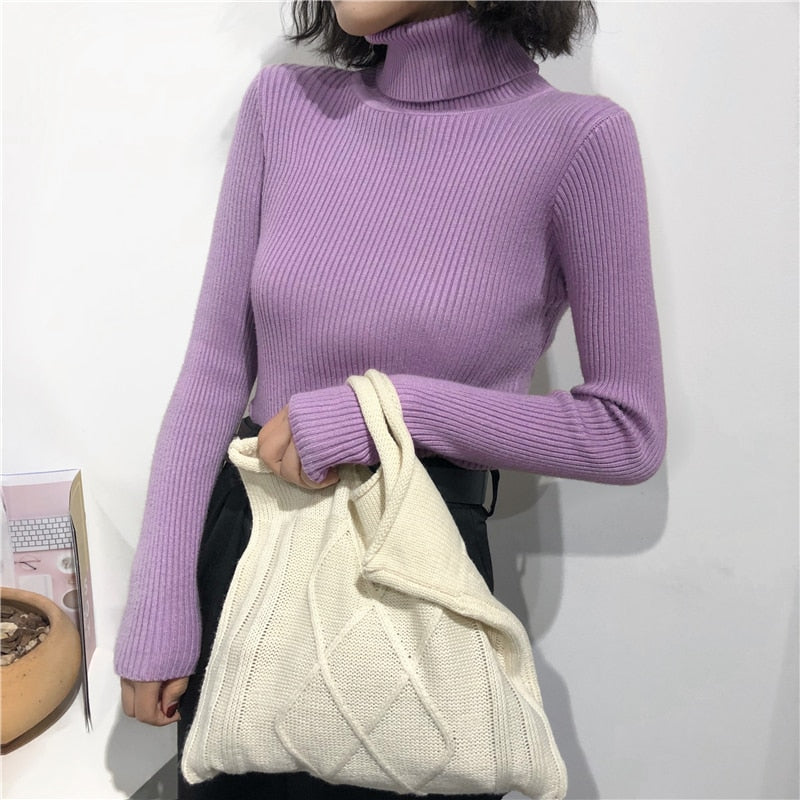 Winter Thick Sweater Women Knitted Ribbed Pullover Sweater Long Sleeve