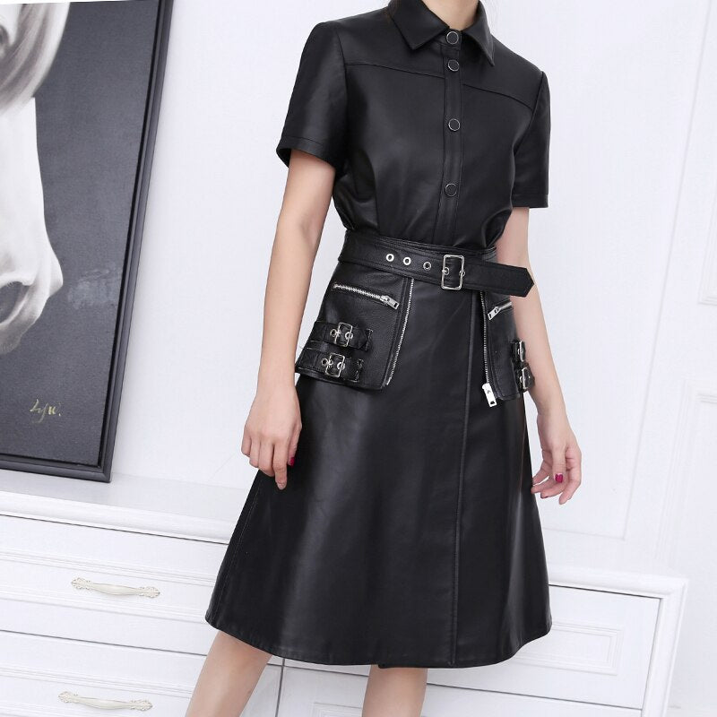 Female Punk Niche Skirt Winter Women 100% Leather
