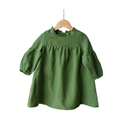 Spring Toddler Kids Baby Girls Solid Casual A-line Dress Solid Color Long Sleeve