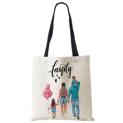 Cute Cartoon Super Mama Print Linen Tote Bag Reusable Shoulder Bags Mom