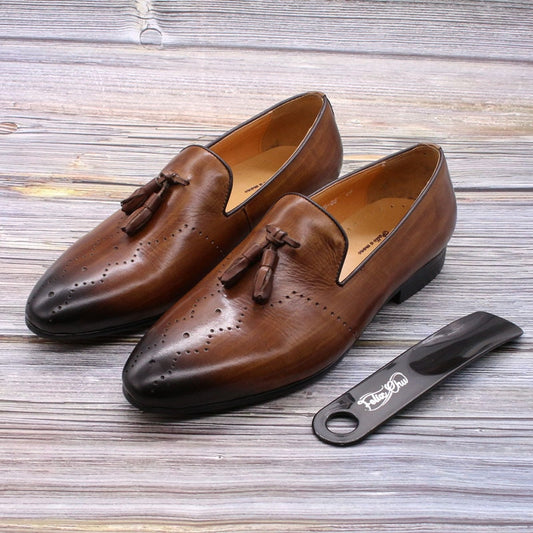 Men Tassel Loafers Calf Genuine Leather Wedding Party Men Casual Dress Shoes