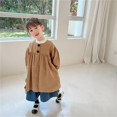 spring Korean style girls temperament round collar British style coat retro loose