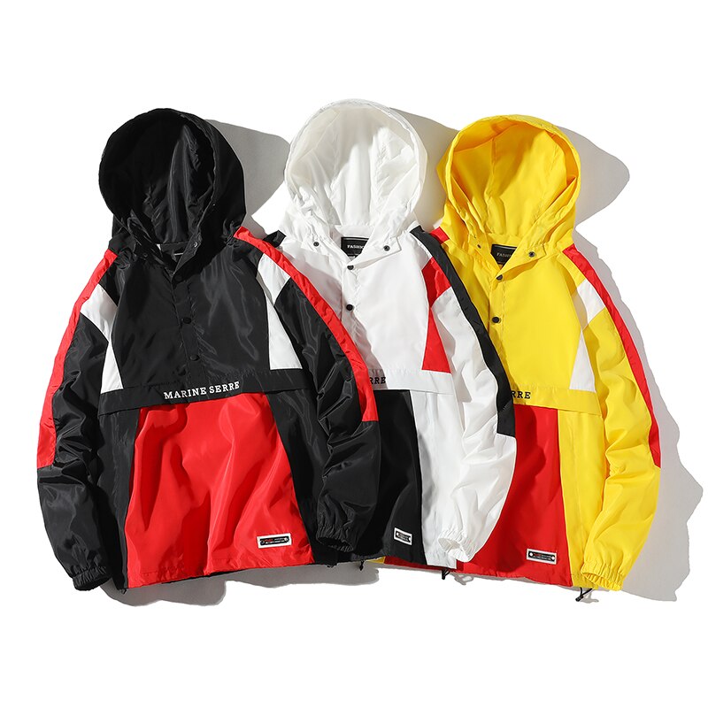 Hooded Jacket Mens Fashion Stitching printing Hip Hop Jackets Casual Jacket