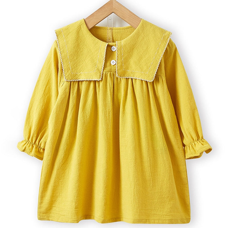 Girls Dress Autumn Big Lapel Sweet Long-Sleeved Dress Children Baby Kids