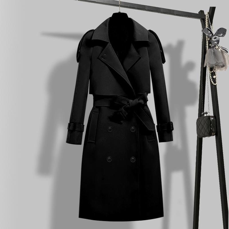 Autumn Winter Elegant Women Double Breasted Solid Trench Coat