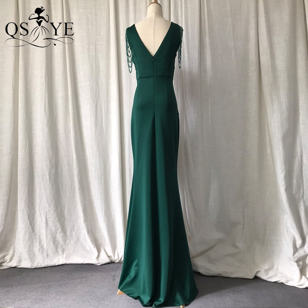Homecoming Dresses: Prom Dress Stretch Ruffles Emerald Evening Dress V Neck Formal
