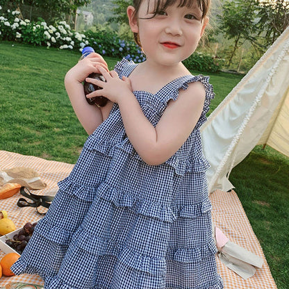 Summer Girls Dress Children Clothing Toddler Baby Kids Suspender Plaid Vest Dress