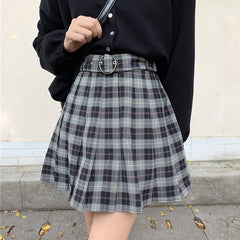 Plaid Pleated Mini Skirts Harajuku Grunge Winter Autumn Women Skirts Gothic