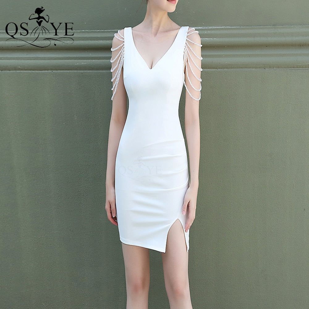 Homecoming Dresses: Prom Dress Stretch Beading Straps Evening Gown Deep V Neck