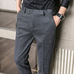 Woolen Office Suit Pants Men Slim British Style Wool Business Formal Dress