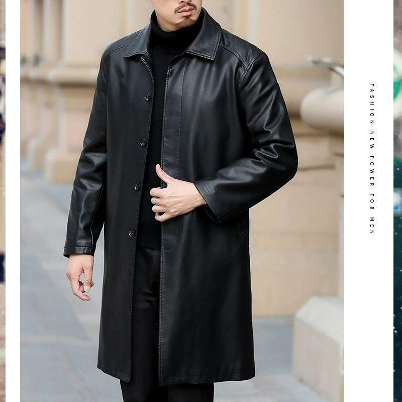 Trench Coats Men Leather Trench Coat Casaco Masculino X-Long Trench Jackets