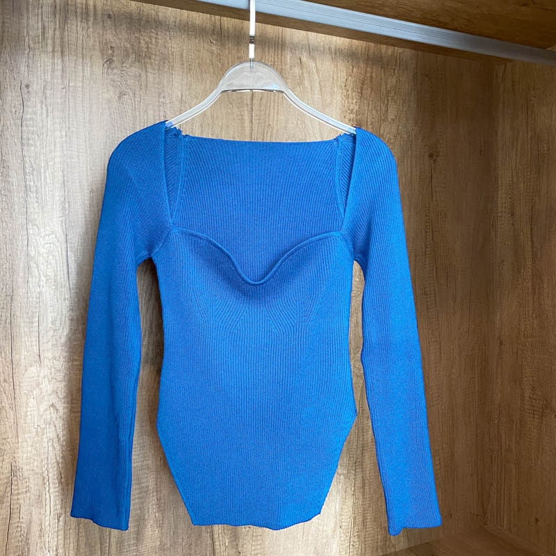 Square Collar Long Sleeve Woman Sweaters Knitted Pullover Women