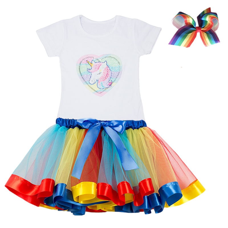 Kids Clothes Summer Fashion Unicorn T shirt whit Skirt Baby Girls Clothes