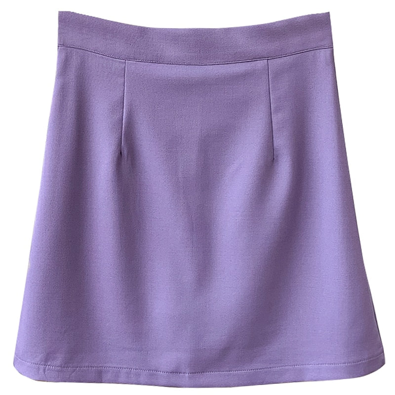 Spring Women Skirts Preppy Style A-line High-waist Split Mini Skirts