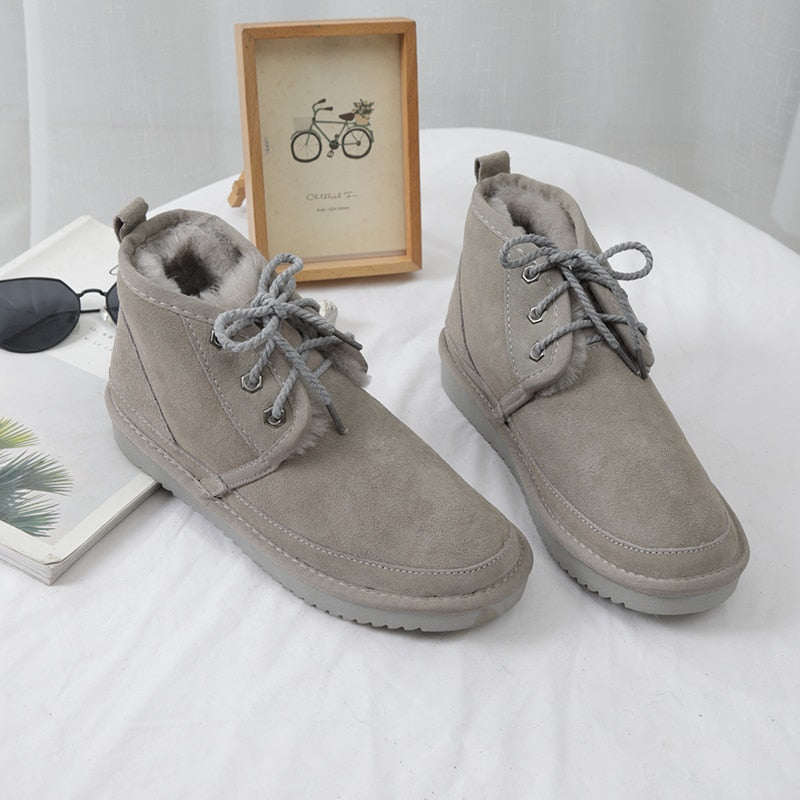 Genuine Leather Women's Snow Boots 100% Natural Fur