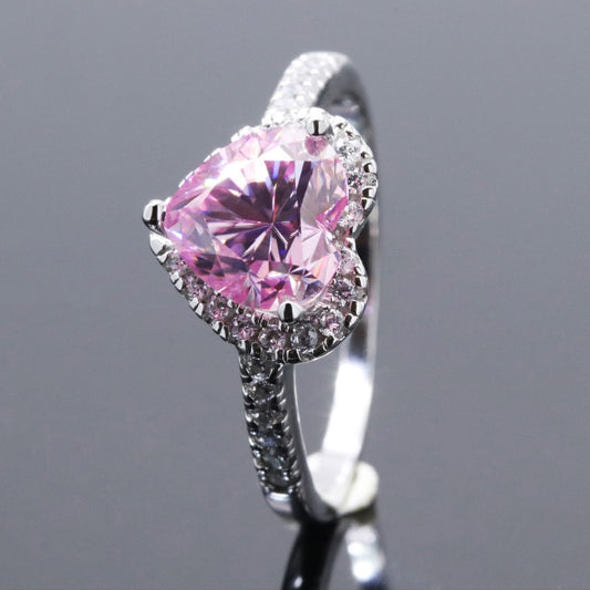 Super Flash 2CT Pink Heart-Shaped Moissanite Ring GRA Certificate Wedding Party