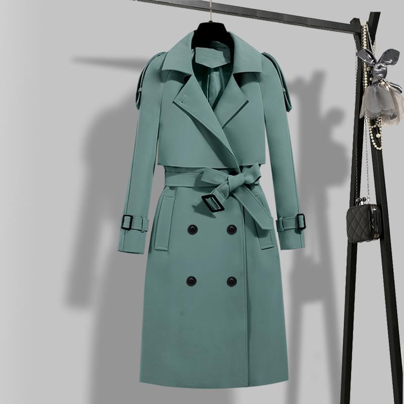 Autumn Winter Elegant Women Double Breasted Solid Trench Coat