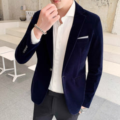 Burgundy Velvet Blazer Men Fashion Casual Blazer Men Wedding Groom