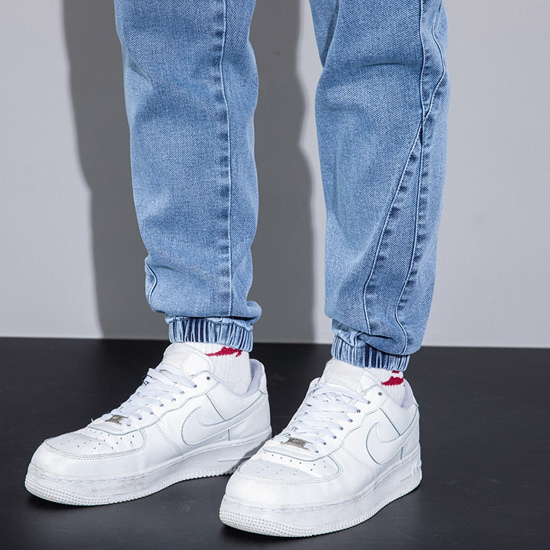 Spring Summer Blue Cargo Jeans Men Streetwear Denim Jogger Pants Baggy