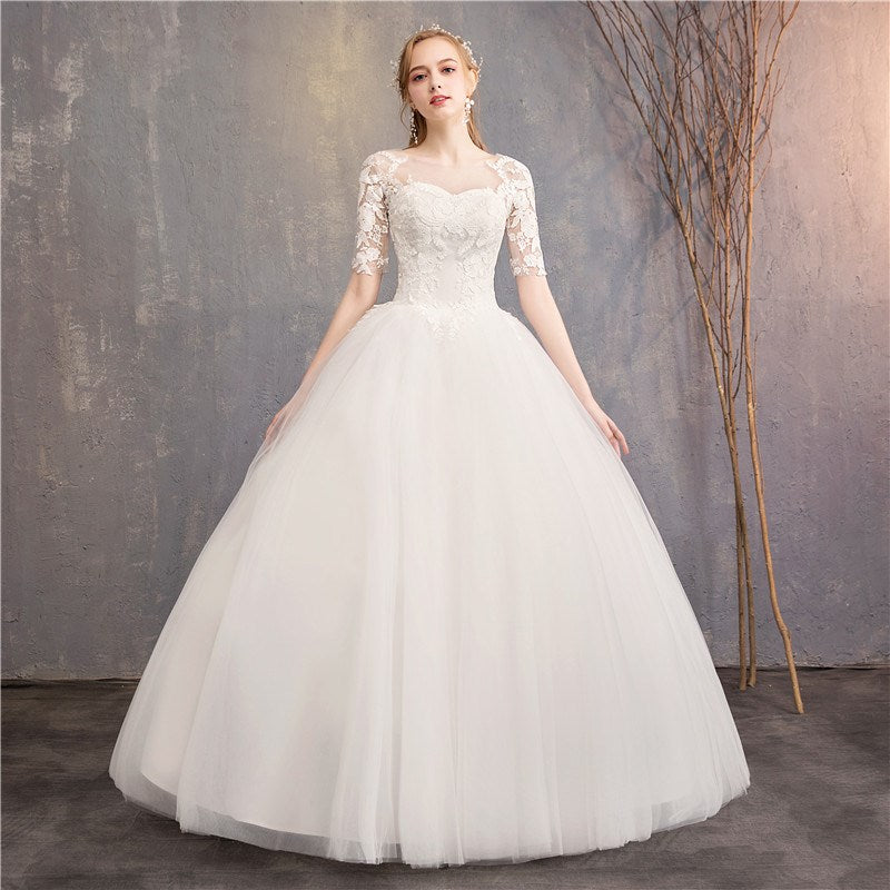 Wedding Dress Half Cap Sleeve Princess Illusion Wedding Dresses