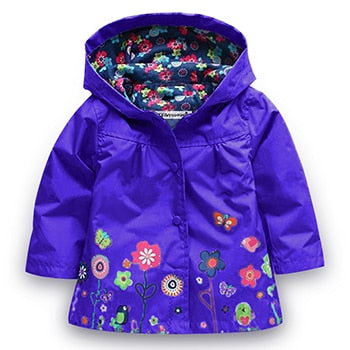 Flowers Girls Jackets Autumn Waterproof Kids Jacket Windbreaker Coat Hooded
