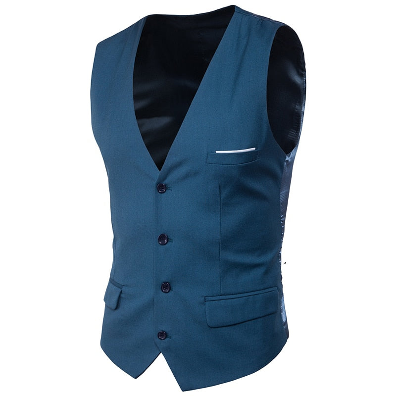 Black Suit Vest Waistcoat Men Slim Fit V Neck Dress Vests Mens