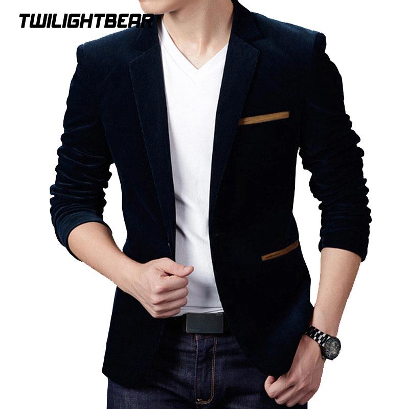 Brand Mens Corduroy Blazers Autumn Spring Fashion Male Slim Fat Casual Suit