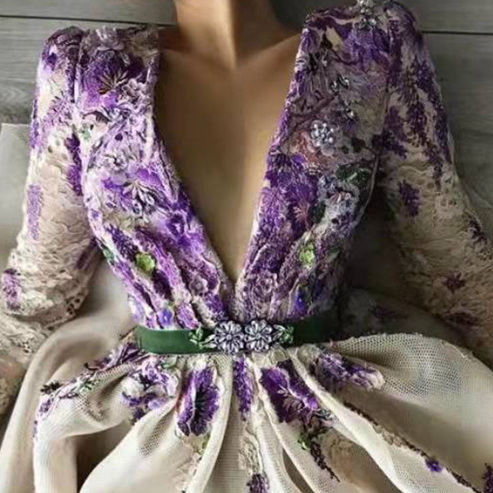Evening wear Dresses: Prom Dresses Deep V Neck Belt Wedding Evening Gown