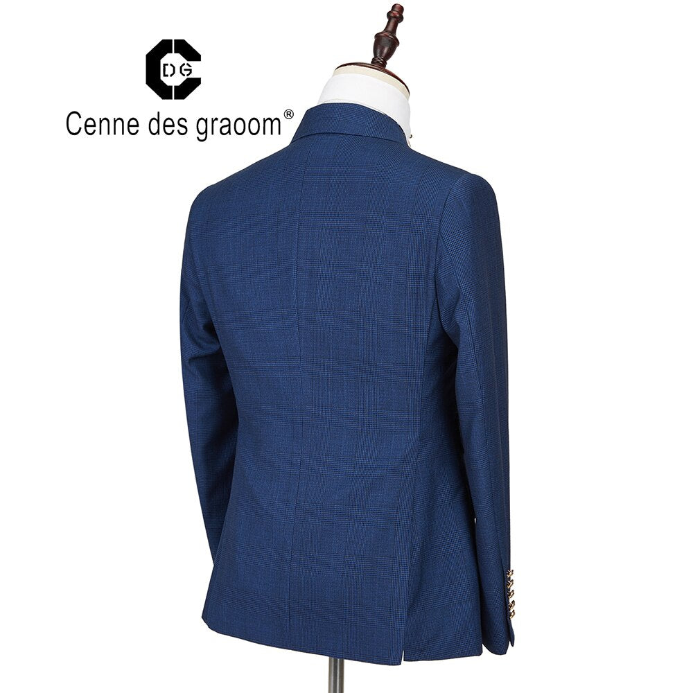 Cenne Des Graoom New Men Suit Plaid Double Breasted Two Pieces