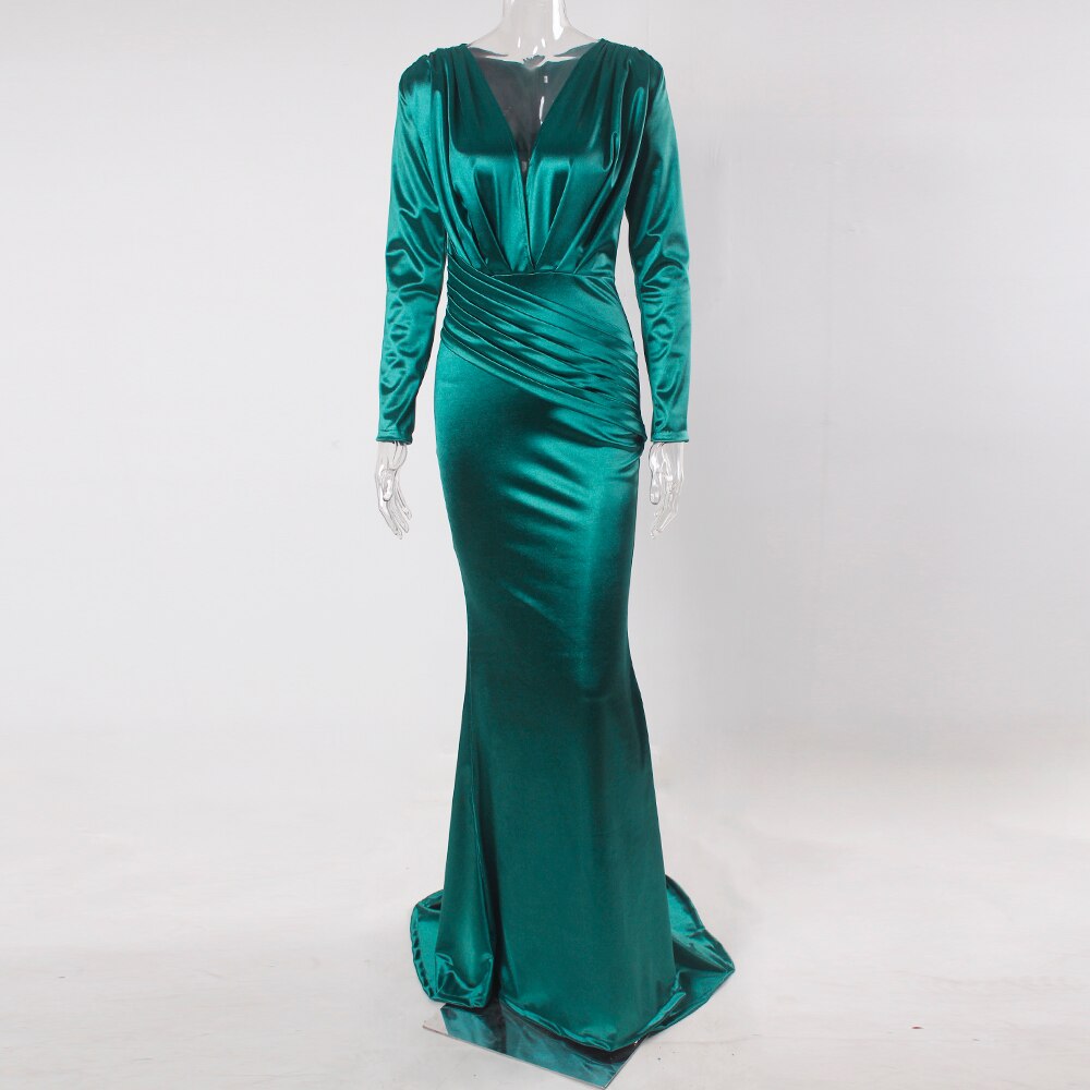 Evening wear Dresses: Evening Gown Stretchy Satin Deep V Neck Low Cut