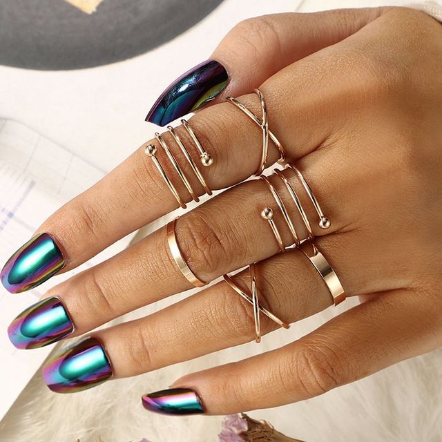 Vintage Boho Crystal Butterfly Rings Set For Women Zircon Leaves Stars