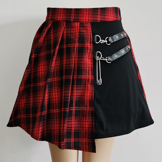 Womens Harajuku Punk Irregular Mini Pleated Skater Skirt Asymmetric Cutout High