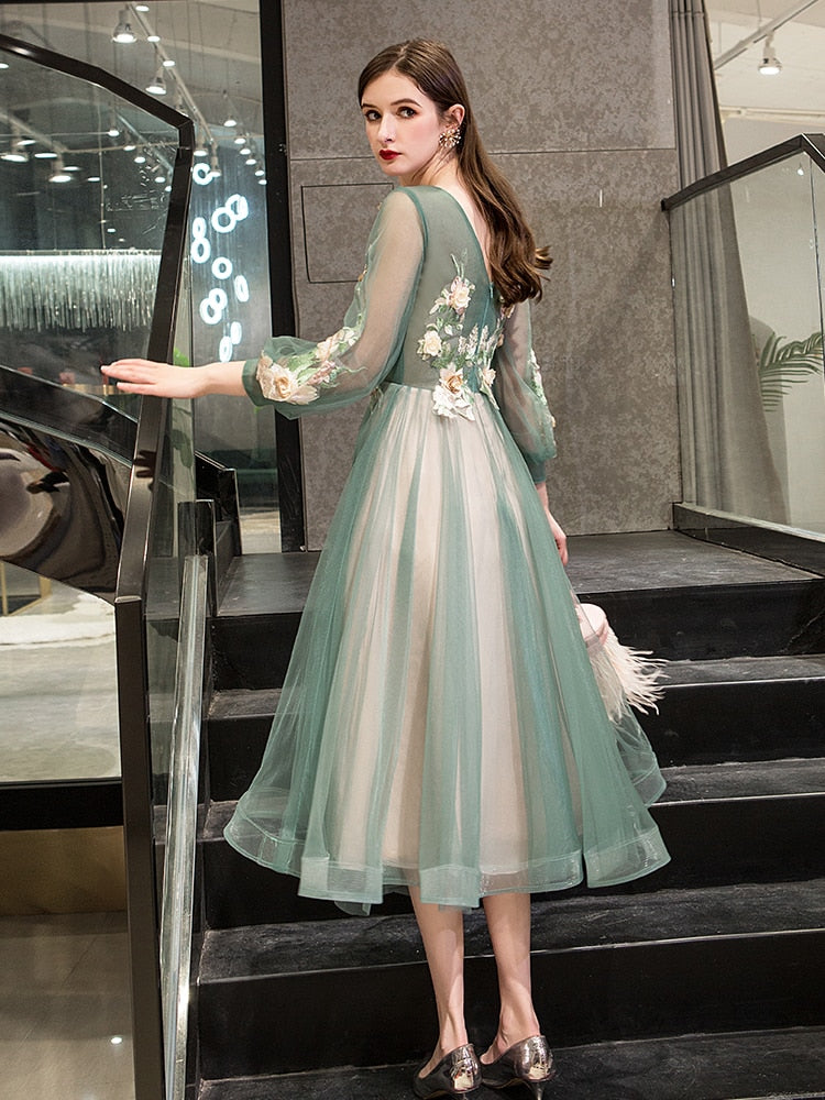 Evening wear Dresses: Evening Dress Elegant O-Neck Appliques Plus Size