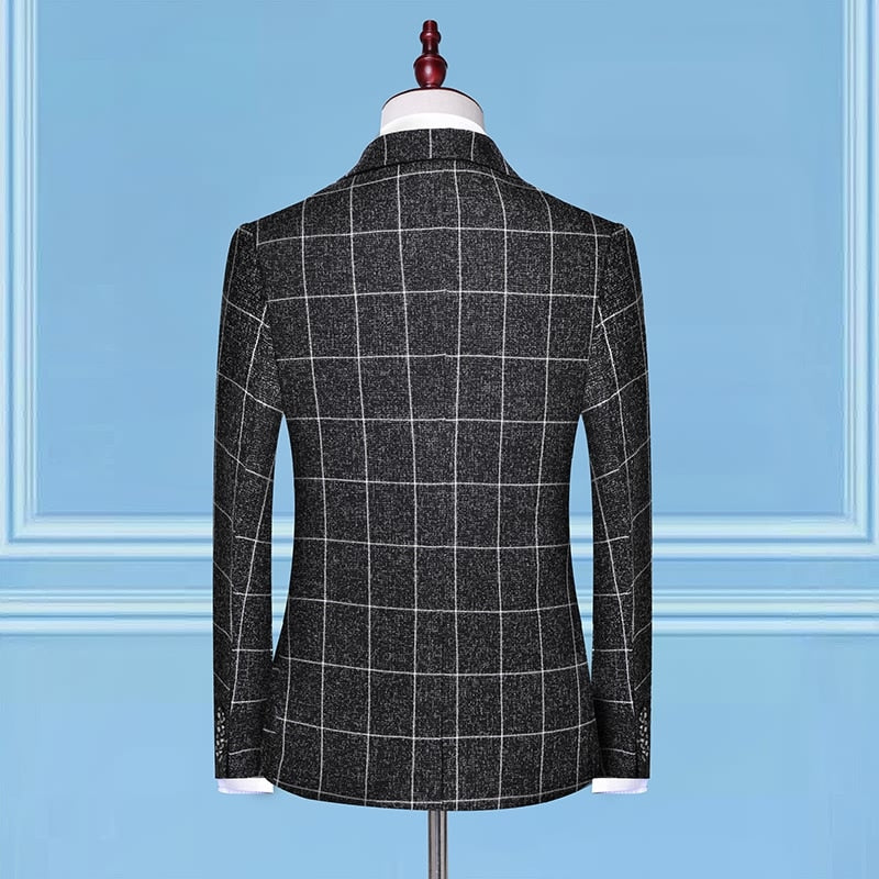 Tuxedo for Mens: Men Suit Fashion Plaid Slim Fit Mens Suits Wedding Groom