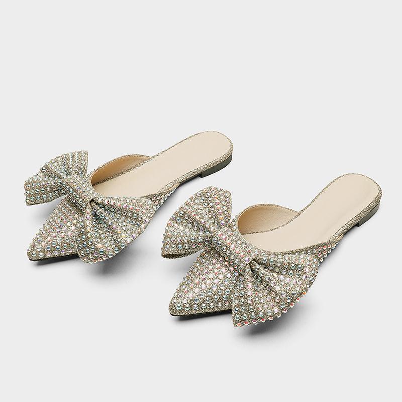 Pointed Bow Sandals Crystal All-match Ultra-High Heel Thin Heeled Baotou Slippers Women Shoes