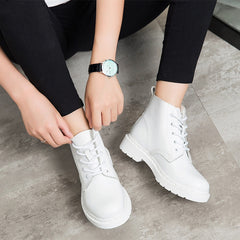 Genuine Leather Boots Women White Ankle Boots Motorcycle Boots Female