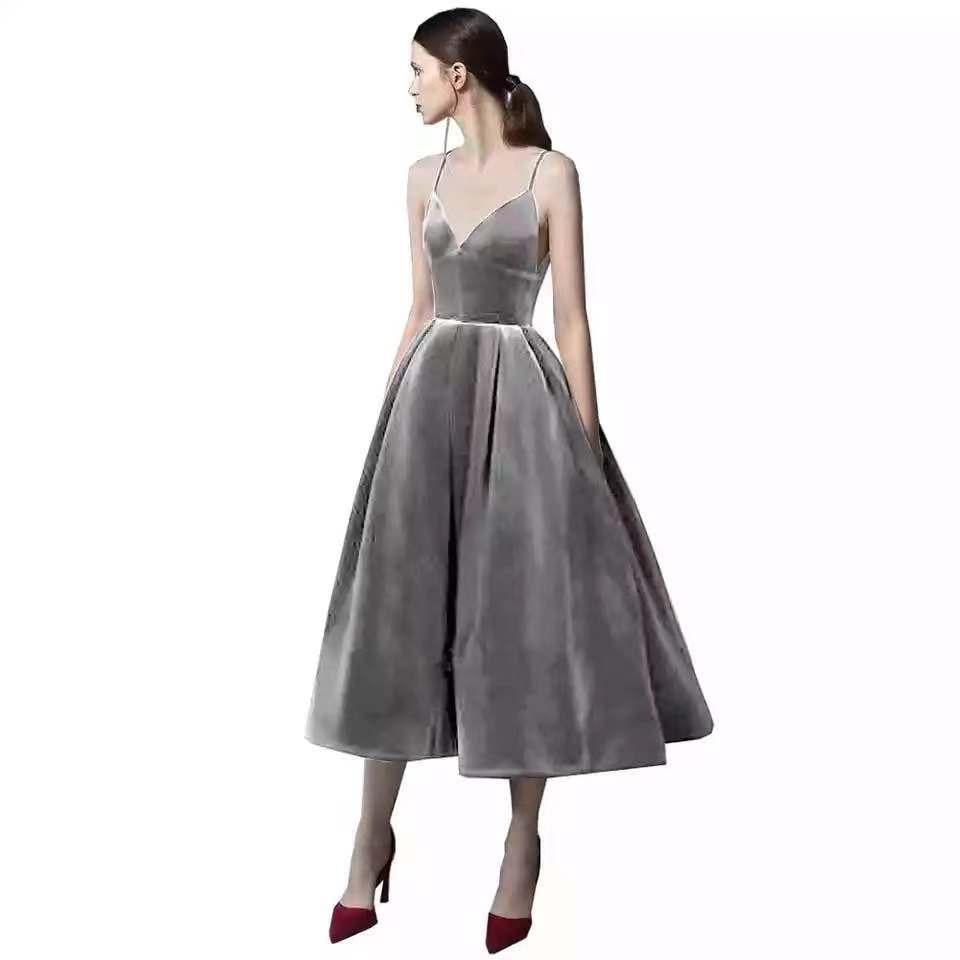 Homecoming Dresses: Plus size customized Elegant Velvet Women Party Dress V Neck