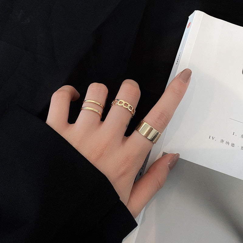 Punk Metal Geometry Circular Punk Rings Set Opening Index Finger