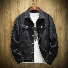 Men Jean Jacket Slim Fit Cotton Denim Jacket Red White Black