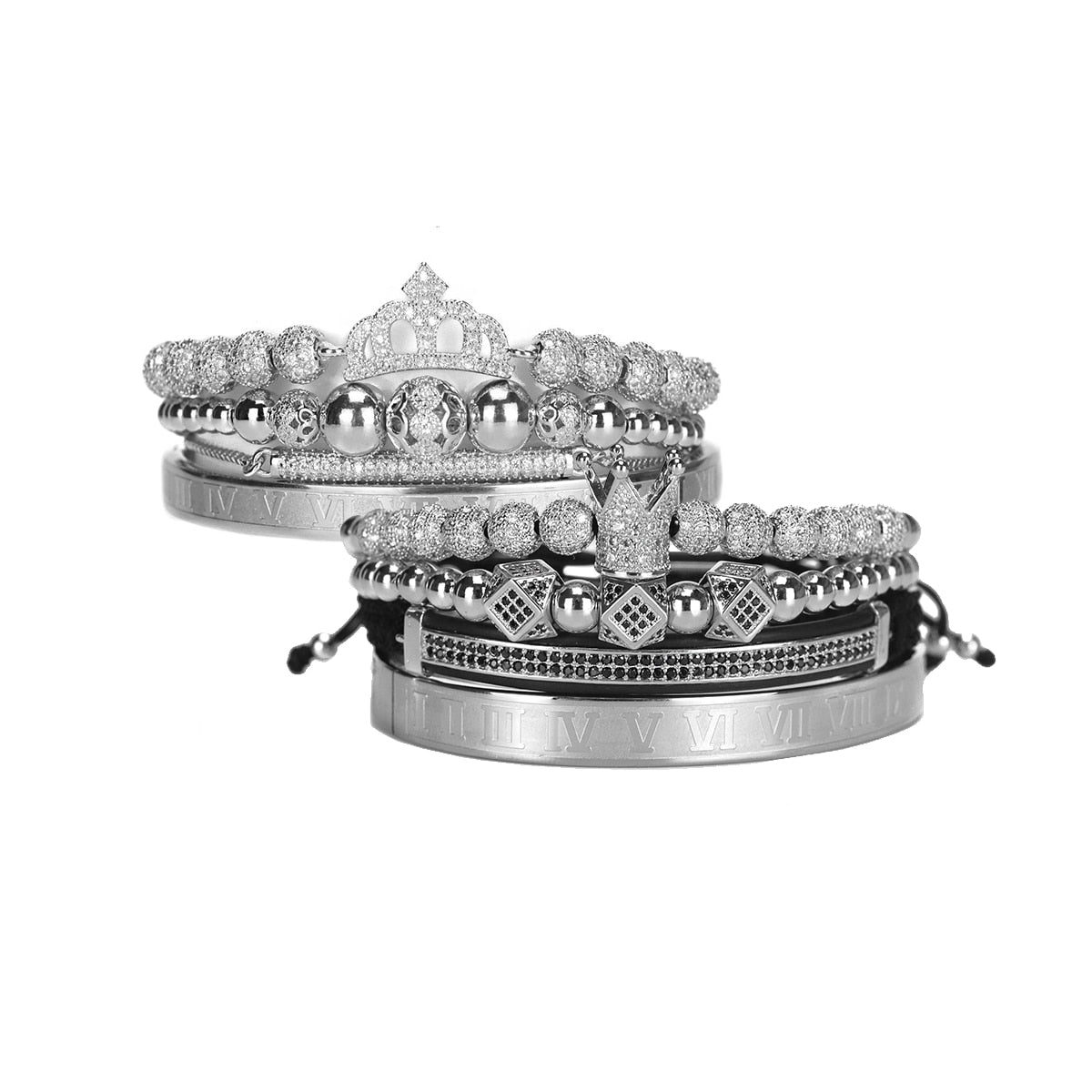 Luxury Royal King Queen Crown charms colorfast Bracelet Stainless steel CZ beads