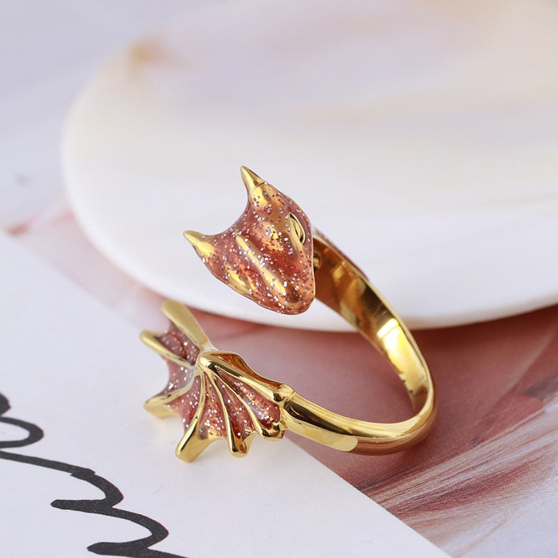 Fashion Enamel Dragon Rings Punk Viking Animal Snake Adjustable Finger Ring