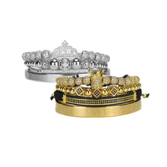 Luxury Royal King Queen Crown charms colorfast Bracelet Stainless steel CZ beads