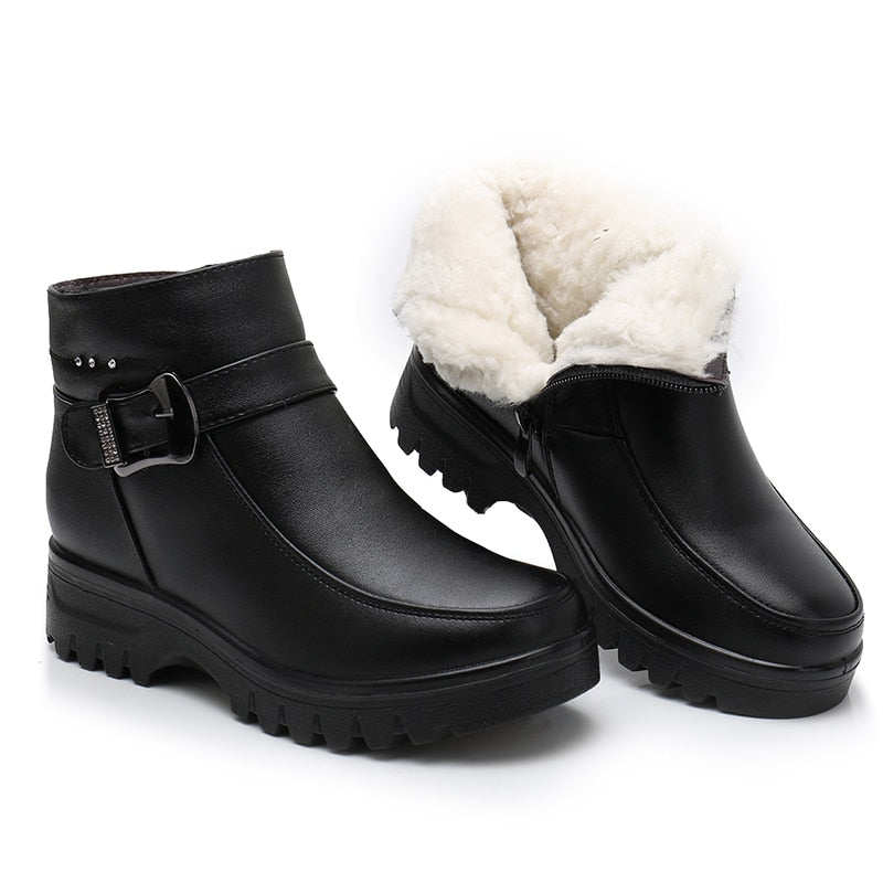 Fashion Winter Women Genuine Leather Ankle Boots Female Thick