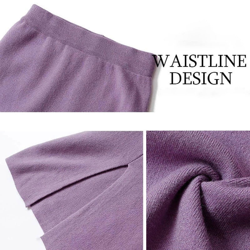 High Elastic Waist Women Long Skirt Knitted Pencil Skirt Wool Autumn Split Skirts