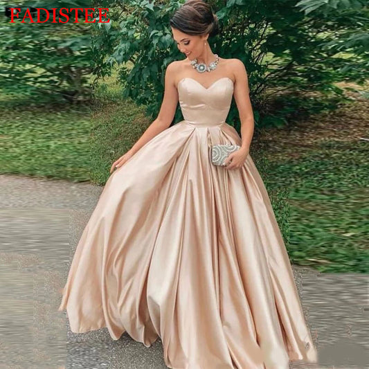 Homecoming Dresses: Strapless Simple Satin Prom Dresses