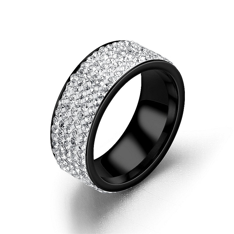 Hip Hop Iced Out CZ Bling Men Ring Black/Gold/Silver Color Stainless Steel